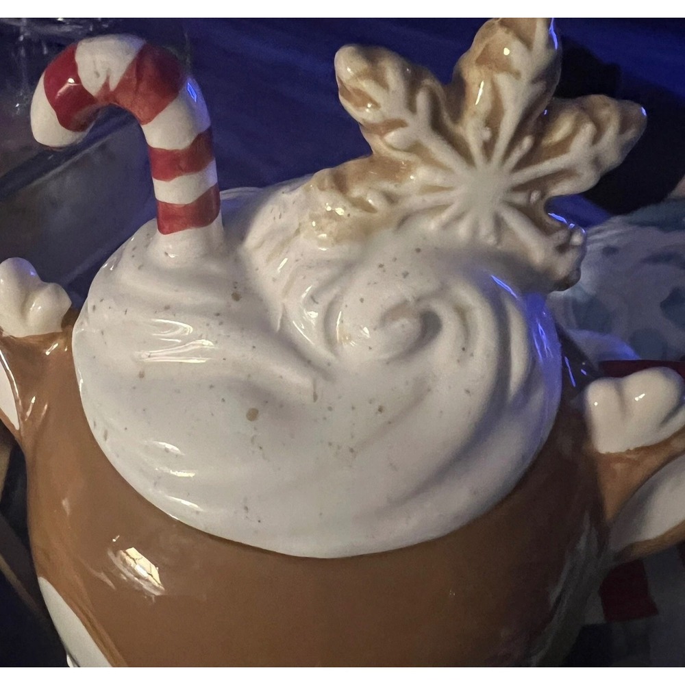 Holiday Reindeer Ceramic Mug with Whipped Cream Lid Candy Cane Handle Christmas - Picture 5 of 11